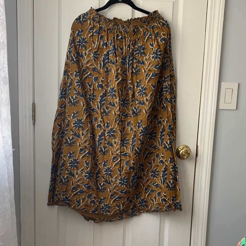NATURAL LIFE Floral Midi Skirt in Mustard and Blue